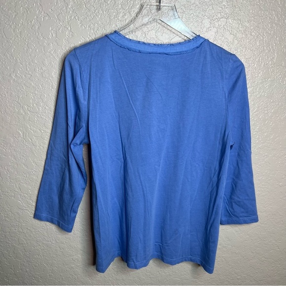 Talbots Blue Half Button Down Blouse Shirt W/ 3 Quarter Inch Sleeves - Picture 5 of 7